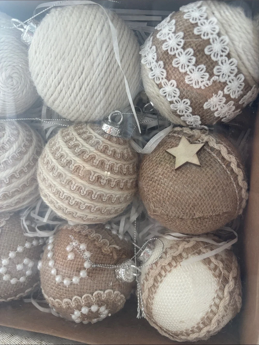 Natural Burlap Christmas Ornament 12-Pack